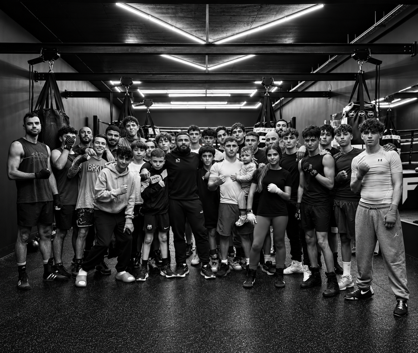 The Fight Factory team gathered together in the gym
