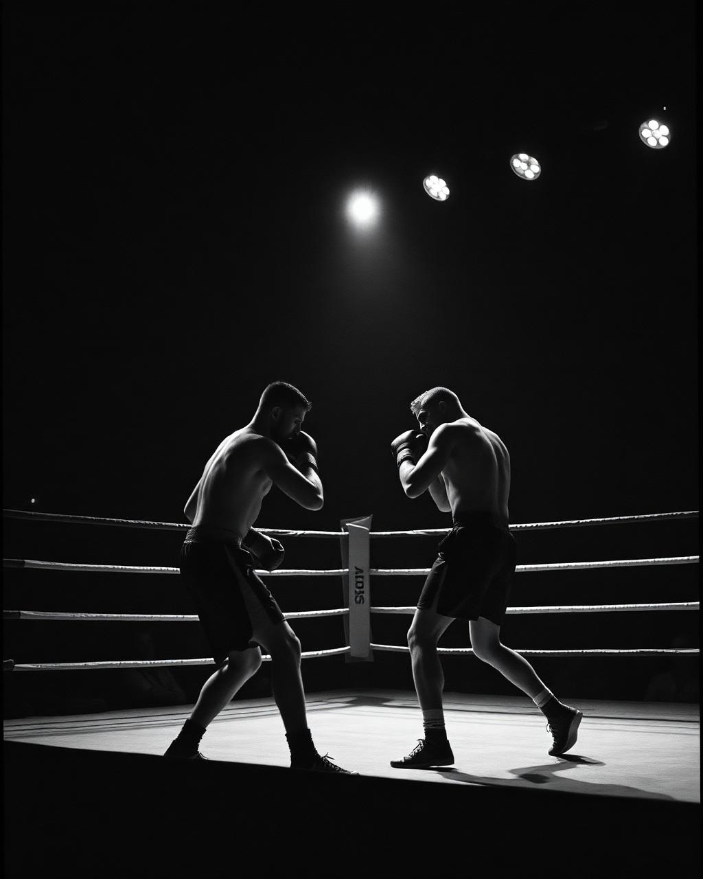 Two boxers competing in the ring