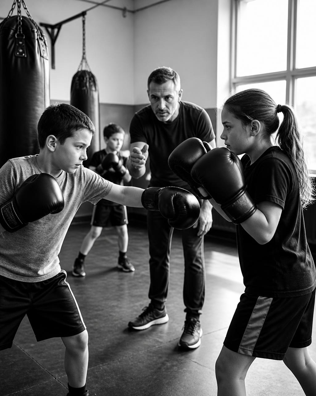 Young boxers training with a coach at Fight Factory Malta