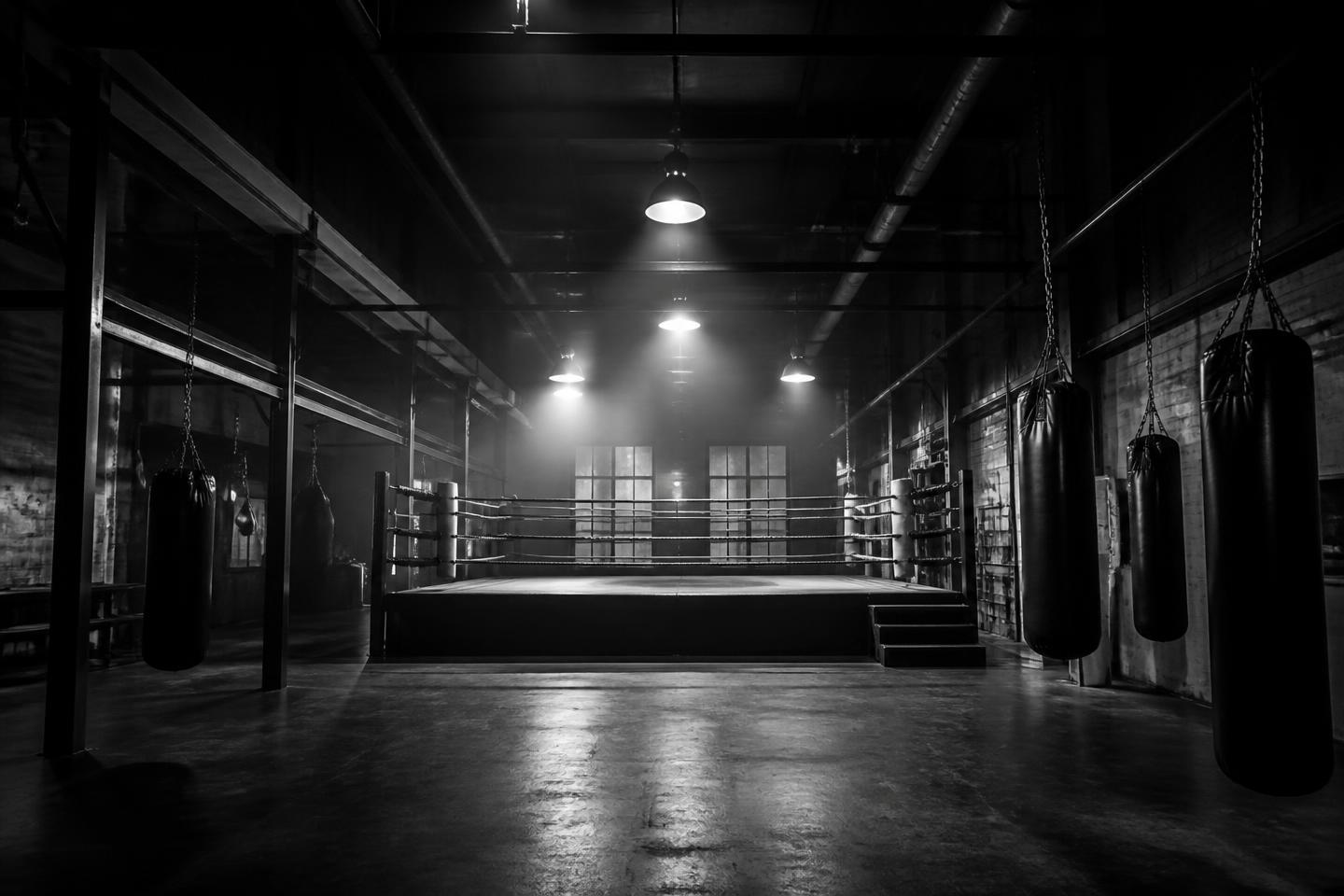 The Fight Factory boxing gym interior with ring and heavy bags