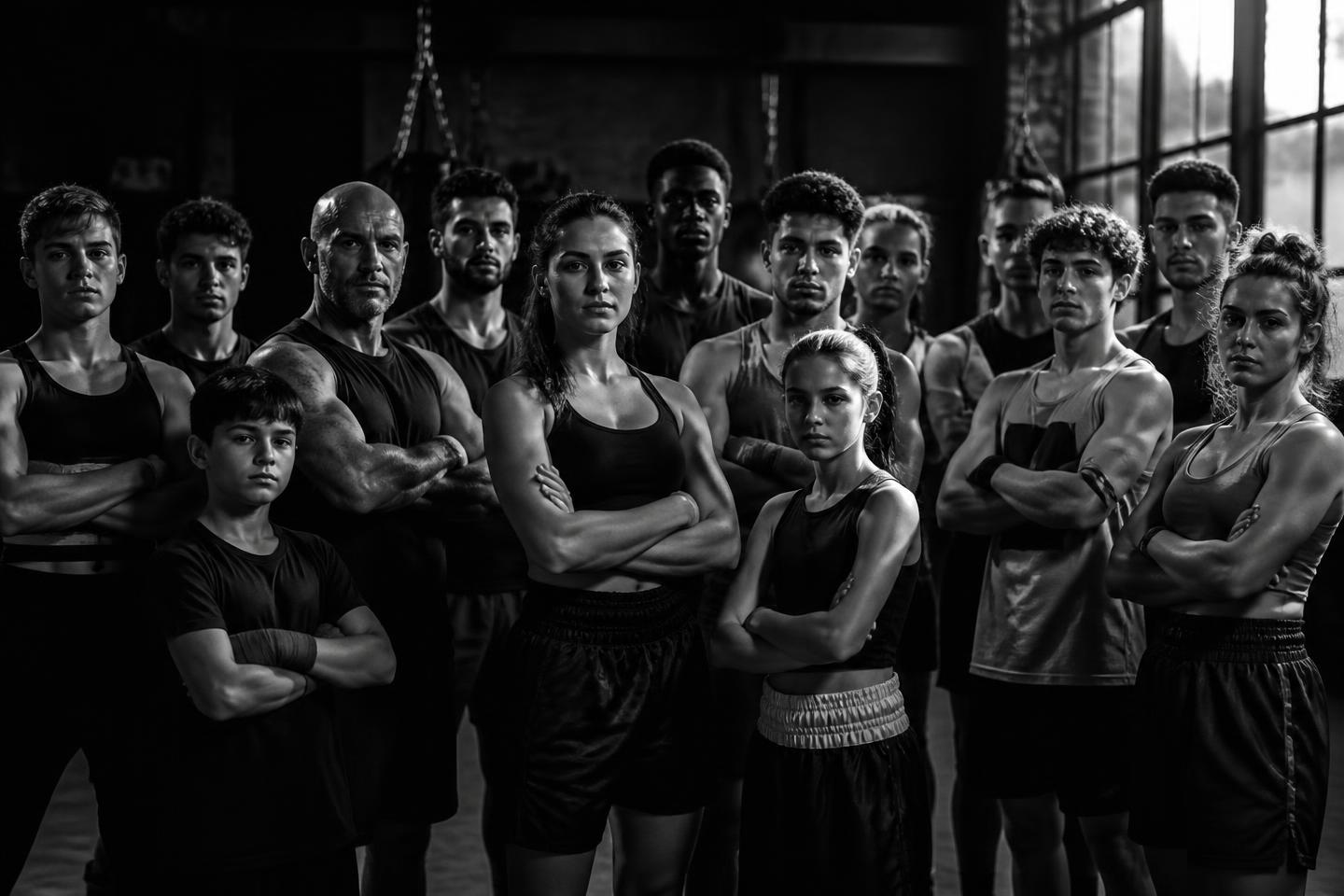 The Fight Factory team standing together in the gym
